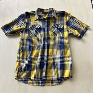 Y2K MCMXXXIII Shirt Mens 5XL Yellow Plaid Short Sleeve Button Up Streetwear